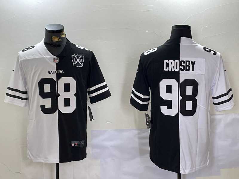 Men%27s Las Vegas Raiders #98 Maxx Crosby White Black 65th Patch Peaceful Coexisting Vapor Stitched Jersey Dzhi->las vegas raiders->NFL Jersey